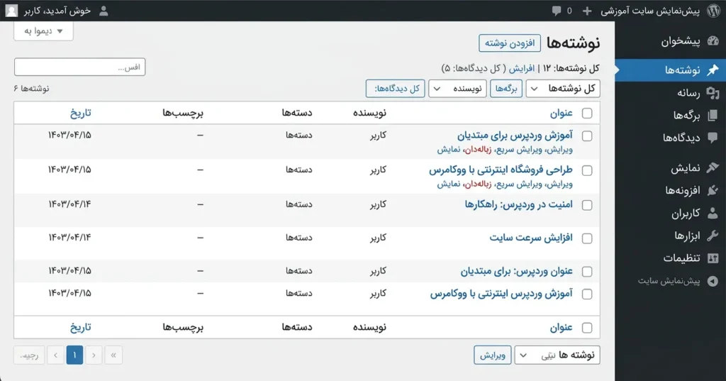 وردپرس چیست؟ چرا باید از وردپرس استفاده کنیم؟ 4 تصویری از محیط پیشخوان وردپرس یا همان پنل مدیریت سایت ساز وردپرس