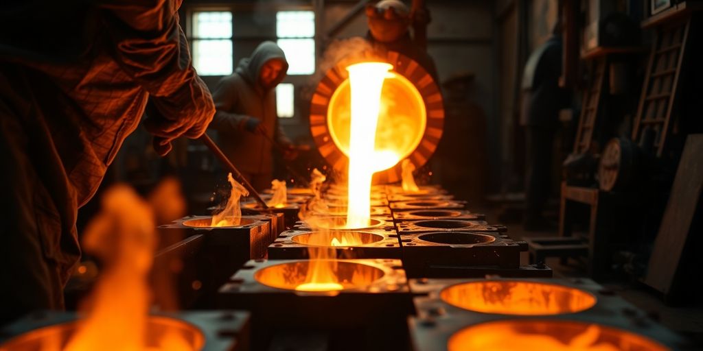 کارگر در حال ریختن فلز مذاب
