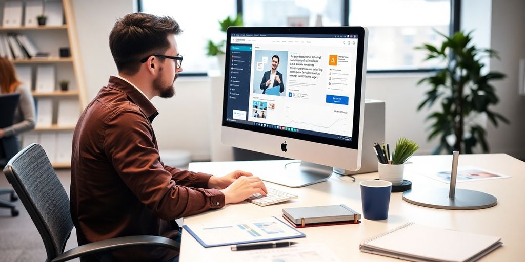 طراحی وب‌سایت در دفتر مدرن با لوازم طراحی