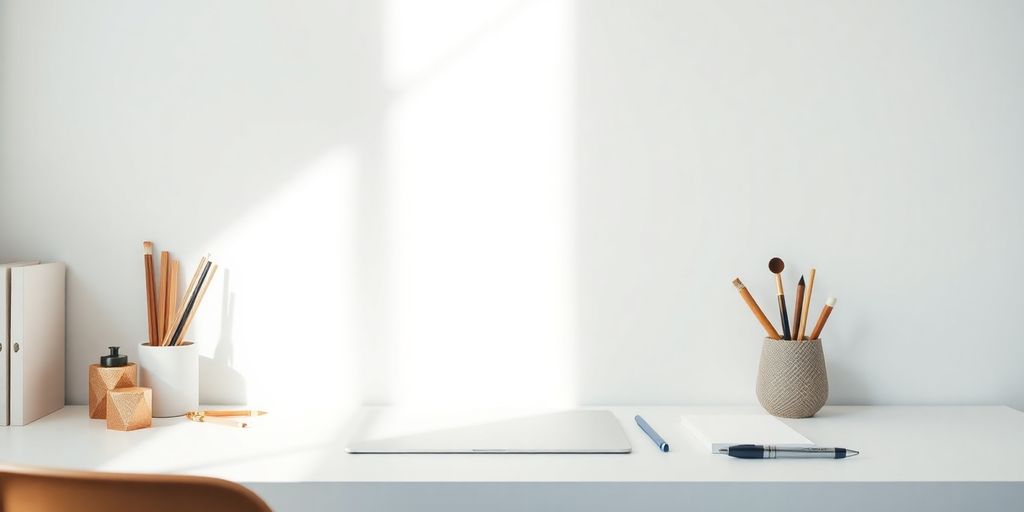 فضای طراحی ساده با ابزارهای مینیمالیستی و نور طبیعی