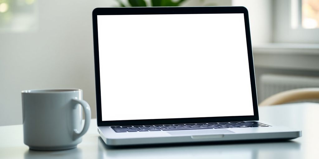 تصویری از یک لپ‌تاپ خالی با قهوه