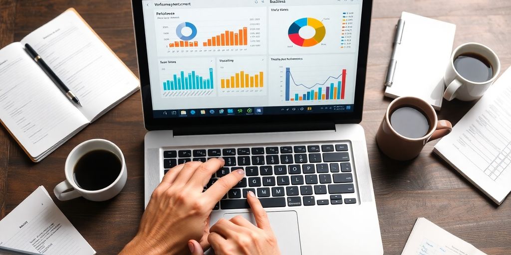 تحلیل داده‌های وب‌سایت با لپ‌تاپ و یادداشت‌ها