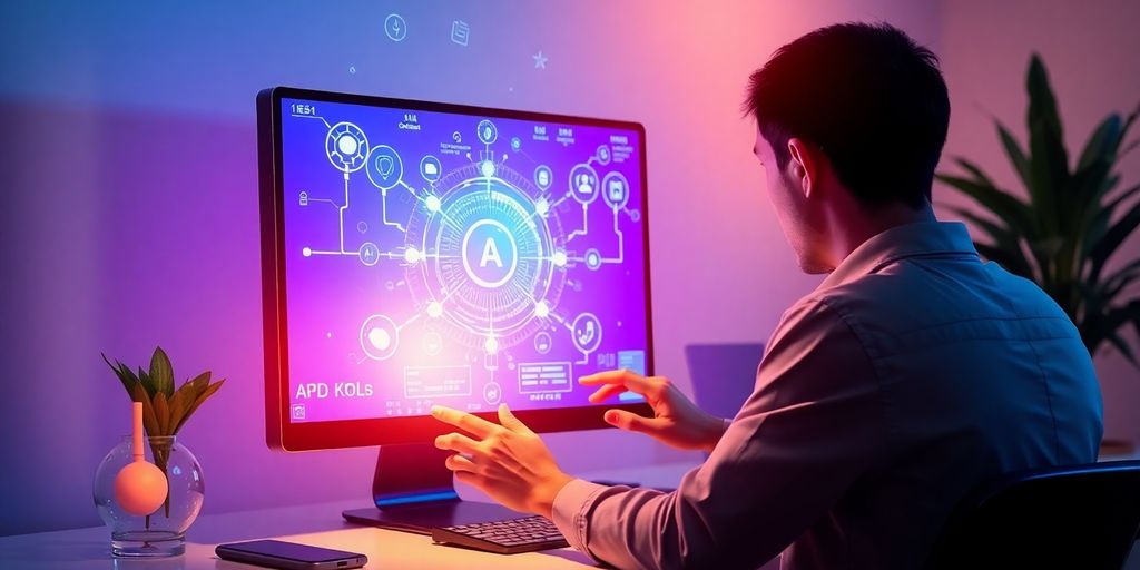 تصویری از تعامل شخص با تکنولوژی هوش مصنوعی