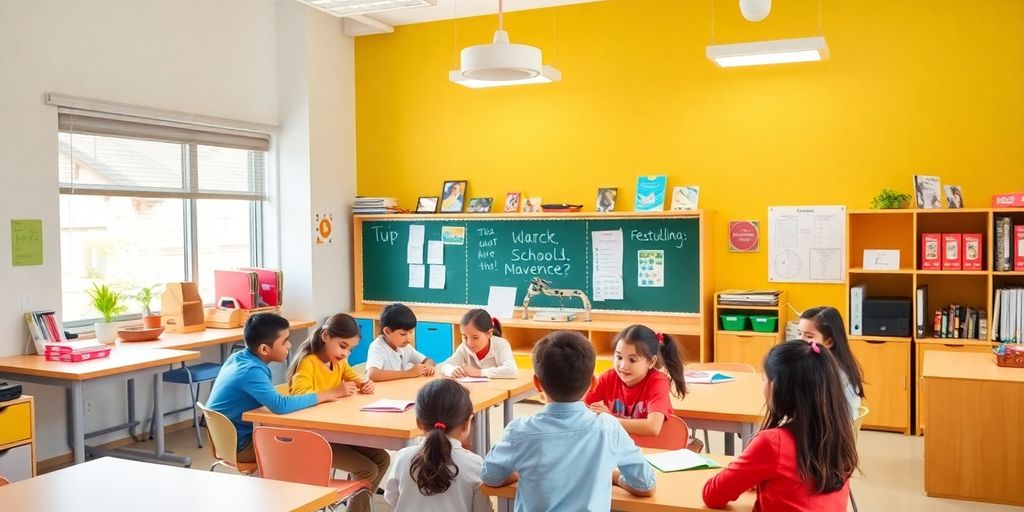 کلاس زبان با دانشآموزان در حال یادگیری فعال