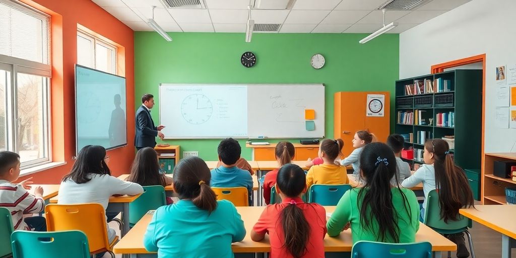 کلاس زبان انگلیسی با دانشآموزان و معلم فعال