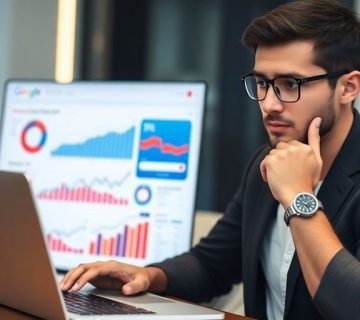 تحلیل عملکرد سایت با لپ‌تاپ در دفتر کار