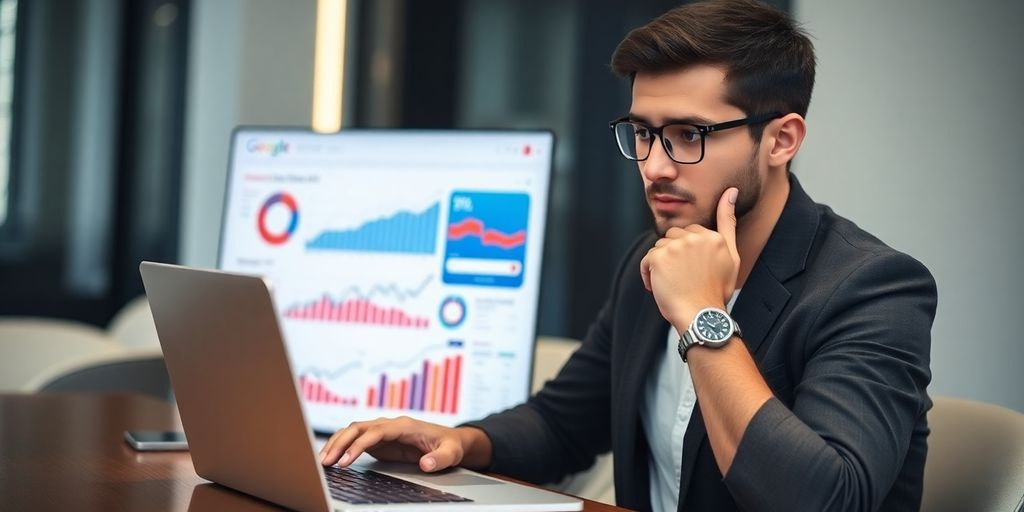 تحلیل عملکرد سایت با لپ‌تاپ در دفتر کار
