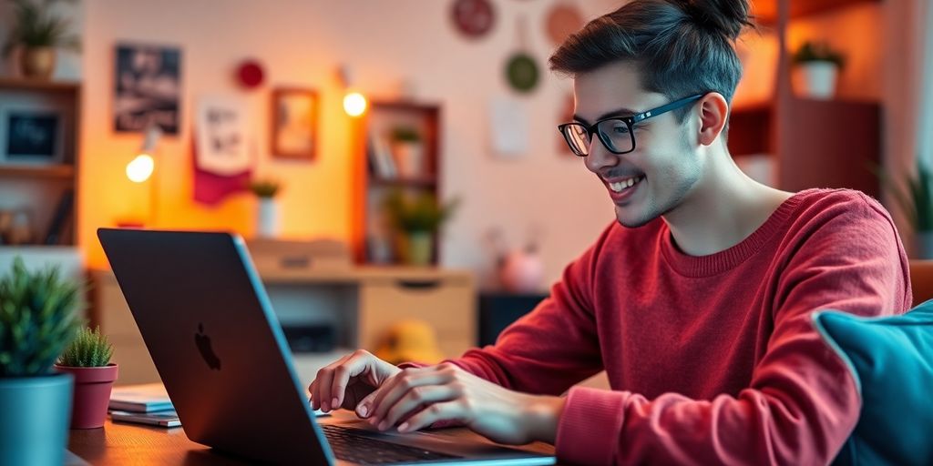 عکس شخصی در حال تولید محتوا با لپ‌تاپ