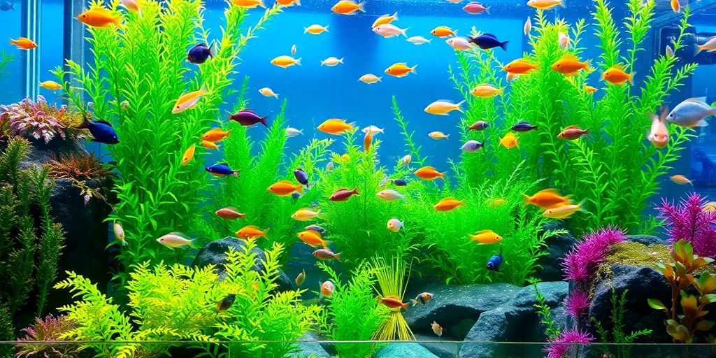 آکواریوم زیبا با ماهی های رنگی و گیاهان