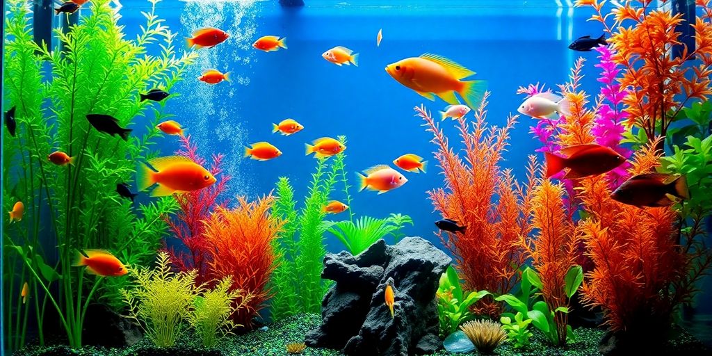 تصویری از آکواریوم زیبا با ماهیهای رنگی