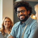 تصویر مالک کسب‌وکار و مشتریان خوشحال