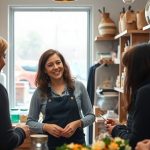 مالک کسب‌وکار کوچک در حال تعامل با مشتریان