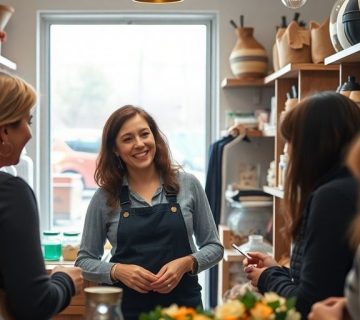 مالک کسب‌وکار کوچک در حال تعامل با مشتریان