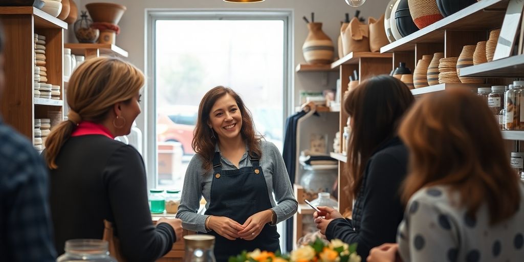 مالک کسب‌وکار کوچک در حال تعامل با مشتریان