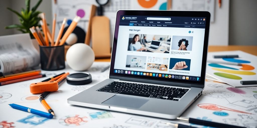 لپ تاپ با صفحه نمایش طراحی سایت