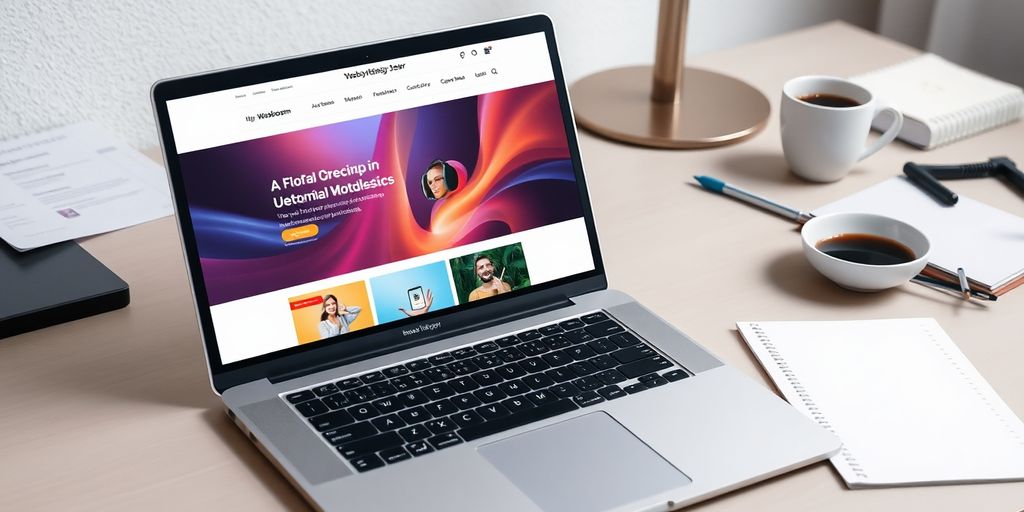 لپ تاپ مدرن روی میز با طراحی سایت