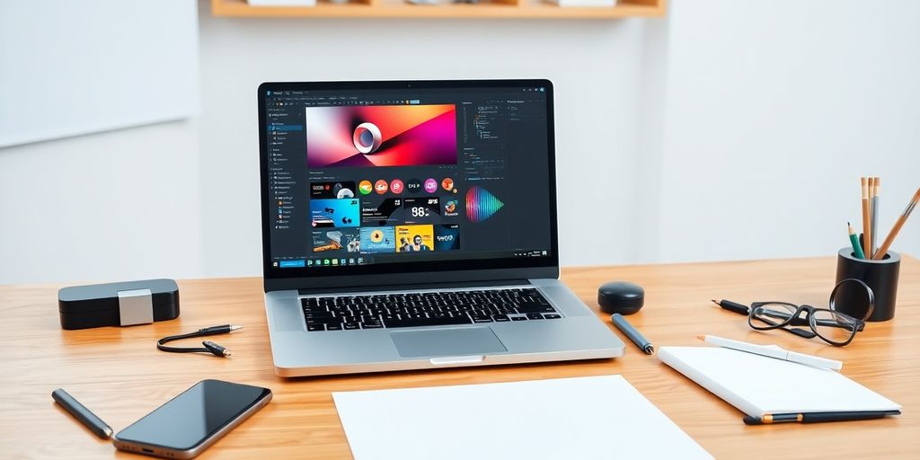 فضای کار مدرن با لپتاپ و ابزار طراحی