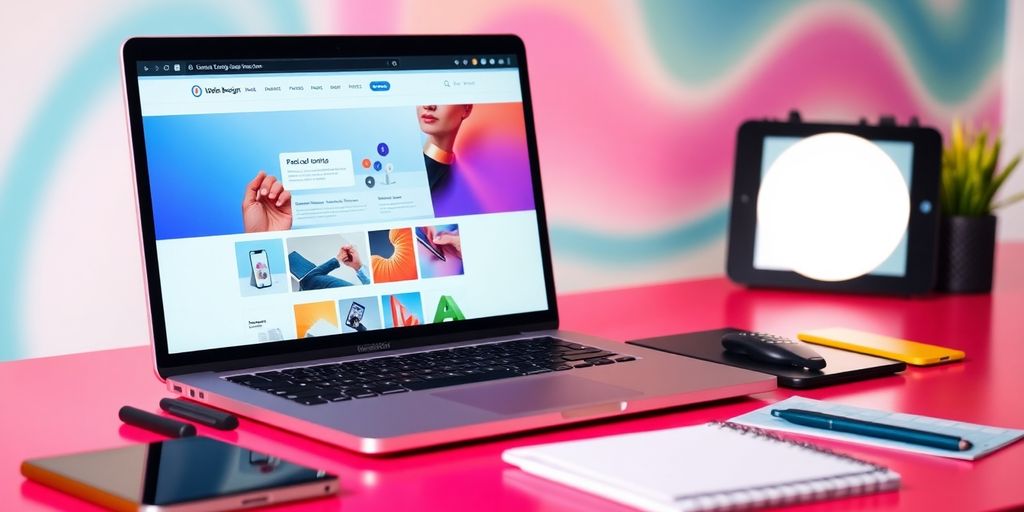 محیط کار دیجیتال با لپ‌تاپ و طراحی وبسایت