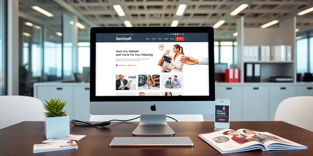 تصویر از یک فضای اداری مدرن با کامپیوتر