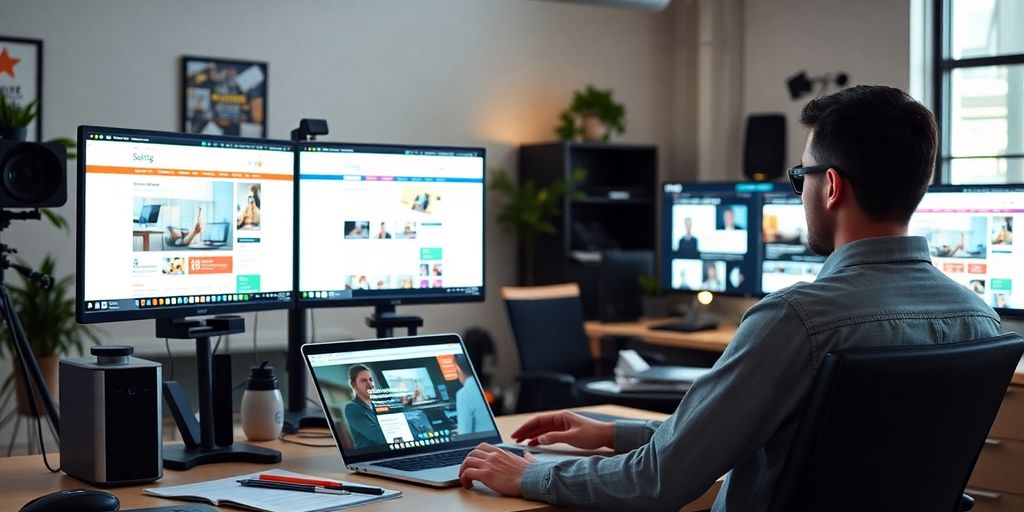 یک طراح وب در حال کار بر روی لپ‌تاپ