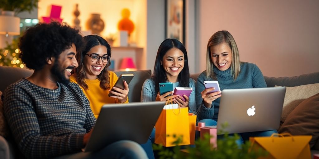 تصویری از خرید آنلاین مشتریان خوشحال