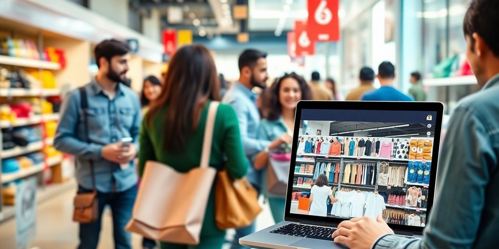 تصویر از خریداران آنلاین و حضوری در حال خرید