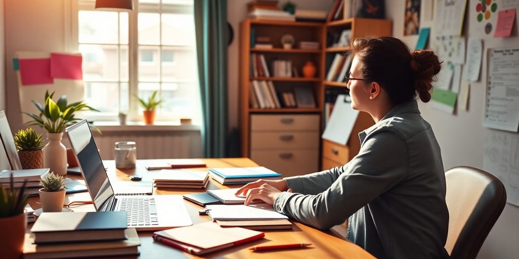 تصویر شخصی که در حال تفکر و نوشتن است.