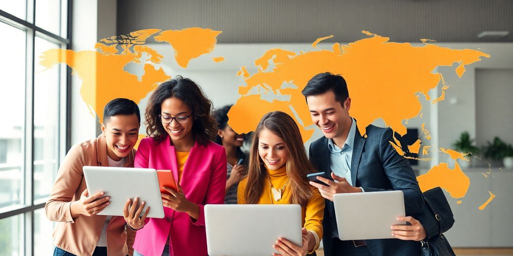 گروهی از حرفه‌ای‌ها با فناوری در حال همکاری