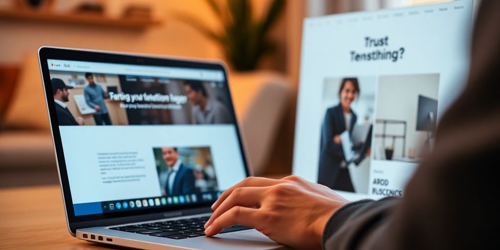 عکس فردی که با سایت مدرن روی لپ‌تاپ کار می‌کند.