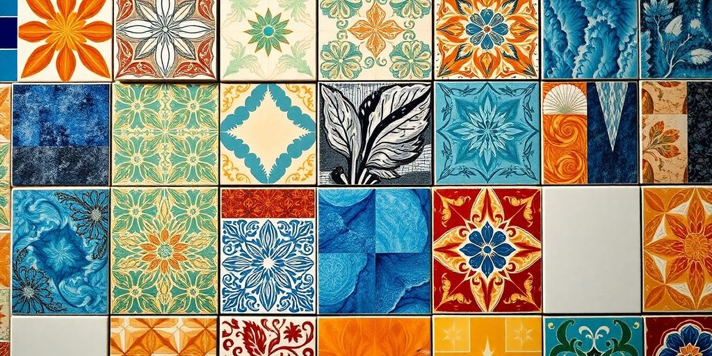تصویر کاشی و سرامیک با طرح های زیبا و رنگارنگ