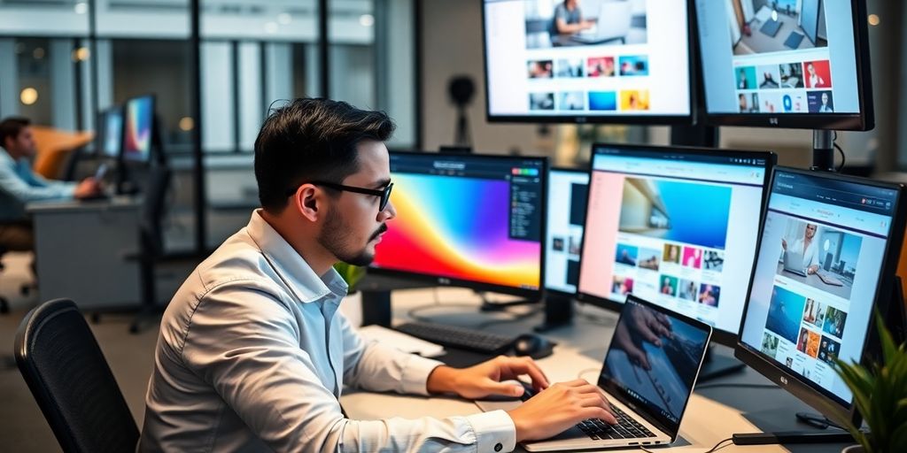 عکس یک طراح وب در حال کار بر روی سایت