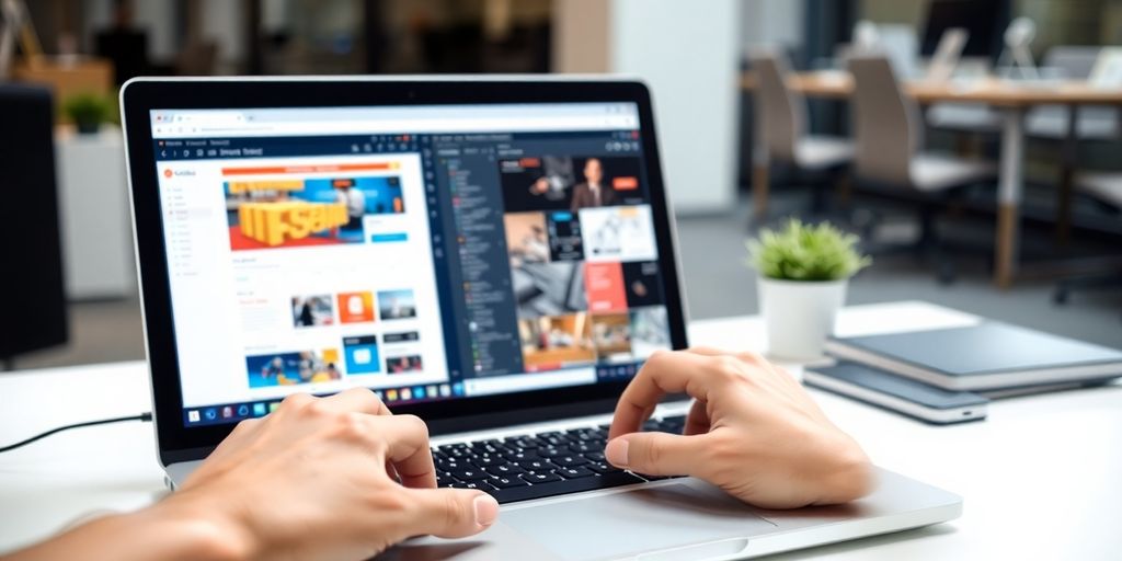 دست طراح وب در حال کار بر روی لپ تاپ