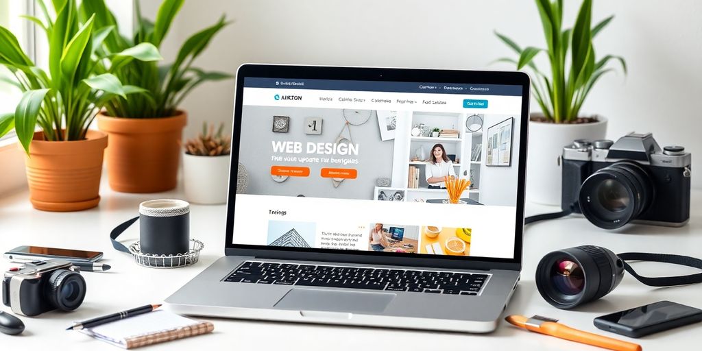 تصویری از یک لپ‌تاپ در حال به‌روزرسانی وب‌سایت.