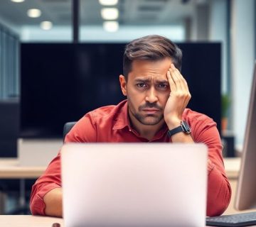 کاربر نارضایتی در مقابل کامپیوتر و طراحی سایت