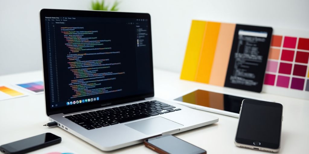 تصویری از یک سایت حرفه‌ای با لپ‌تاپ و موبایل
