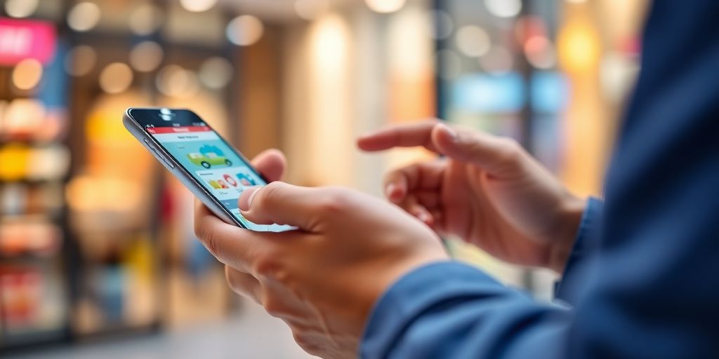 شخصی که از طریق موبایل خرید می‌کند.
