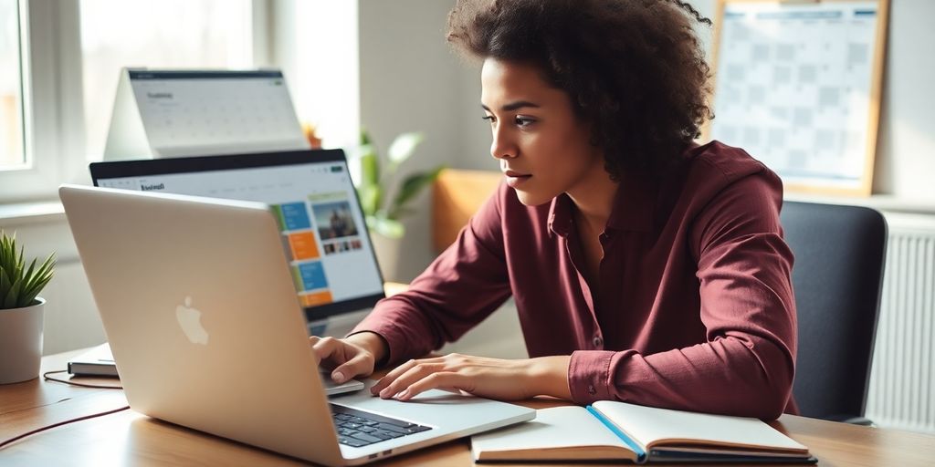 مدیر سایت در حال کار بر روی لپتاپ