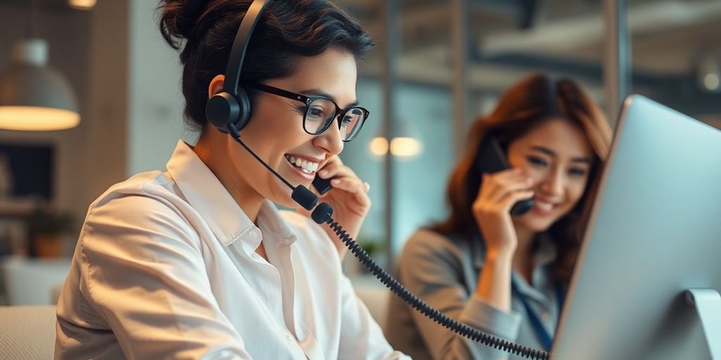 پشتیبانی تلفنی مشتری با نمای نزدیک از نماینده