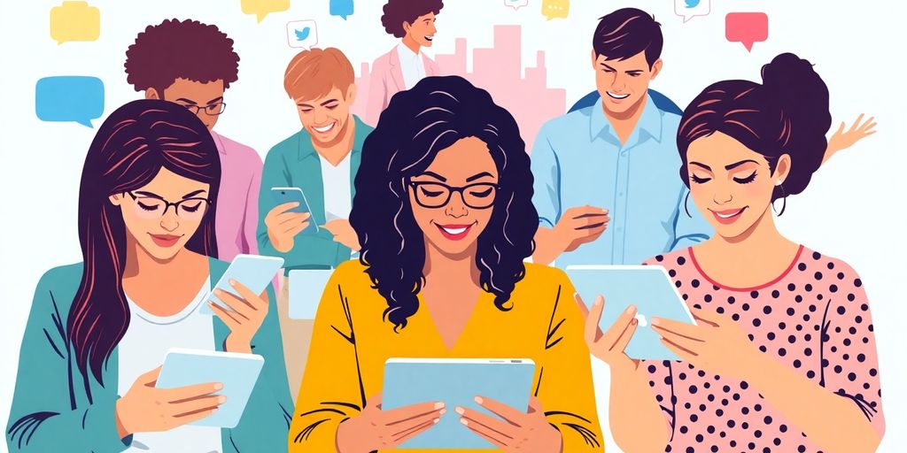 مردم در حال ارتباط با فناوری‌های مختلف