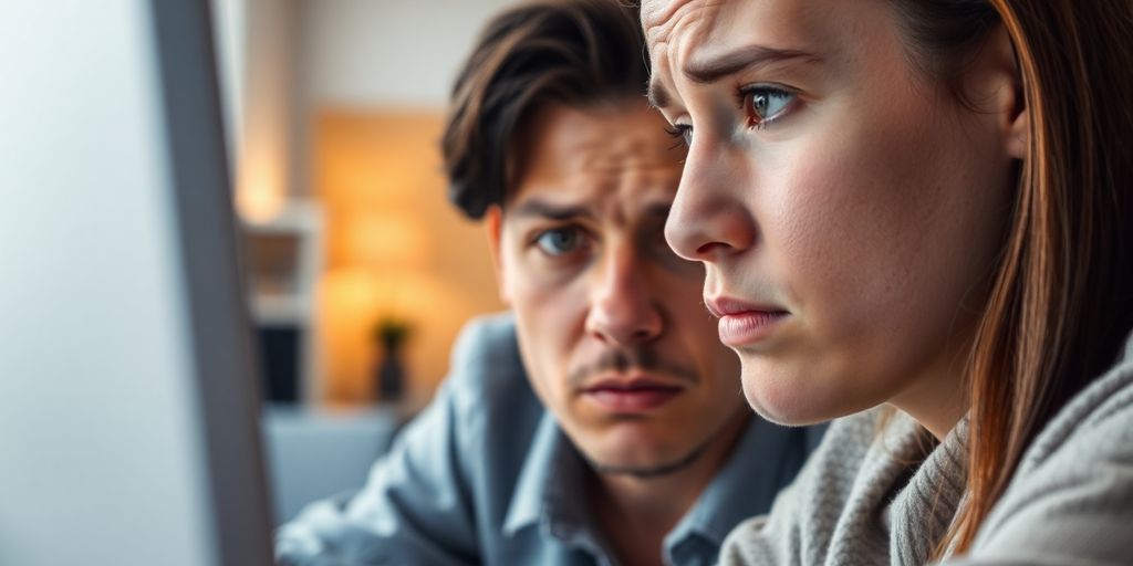 مشتری نگران در حال نگاه کردن به صفحه نمایش کامپیوتر