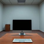 فضای خالی دفتر با کامپیوتر و لپ‌تاپ بسته