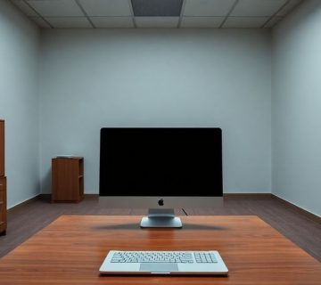 فضای خالی دفتر با کامپیوتر و لپ‌تاپ بسته