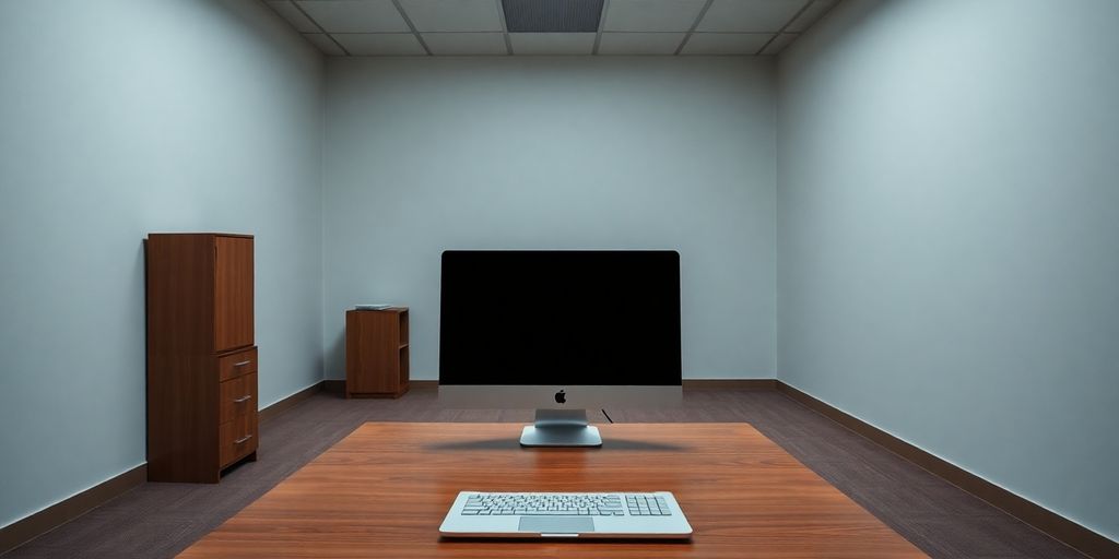 فضای خالی دفتر با کامپیوتر و لپ‌تاپ بسته