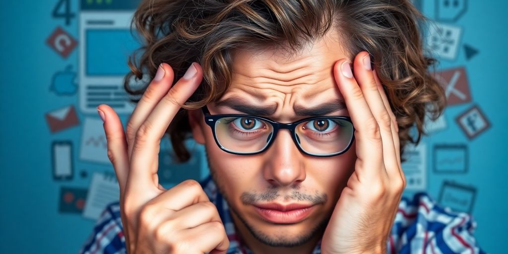 کاربر ناراضی در حال مشاهده طراحی پیچیده وبسایت