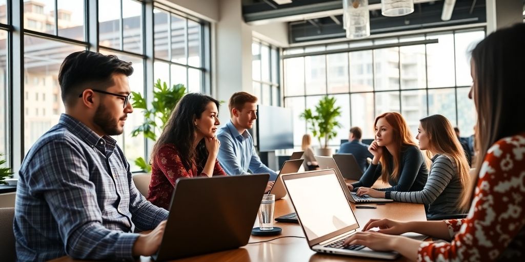 فضای اداری با حرفه‌ای‌ها در حال گفتگو