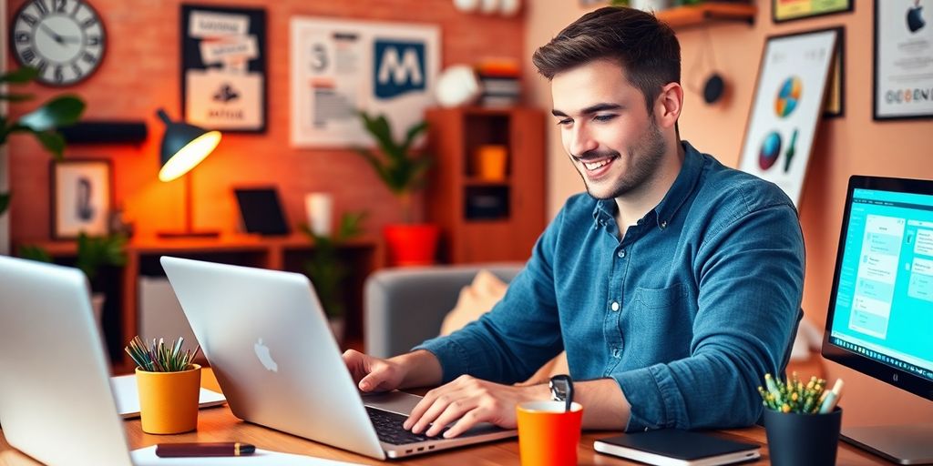 تصویری از فردی که در حال طراحی سایت است