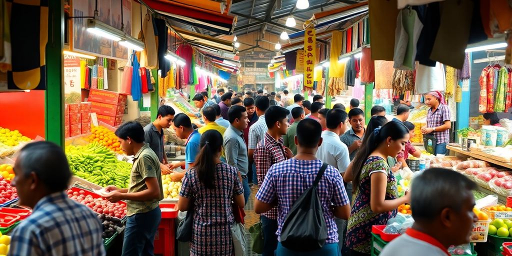 تصویری از بازار محلی و مشتریان فعال در خرید
