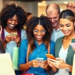 مشتریان در حال خرید از طریق موبایل با خوشحالی