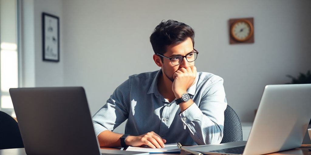 فردی در حال تفکر درباره درآمد سایت