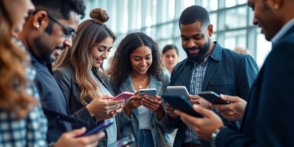 مردم در حال ارتباط با دستگاه‌های مختلف